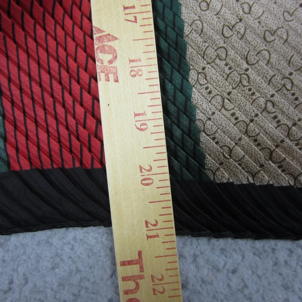 Womens Scrarf Silky Square Tan Monogram Pleated‎ Green Red Stripe Gold Slide